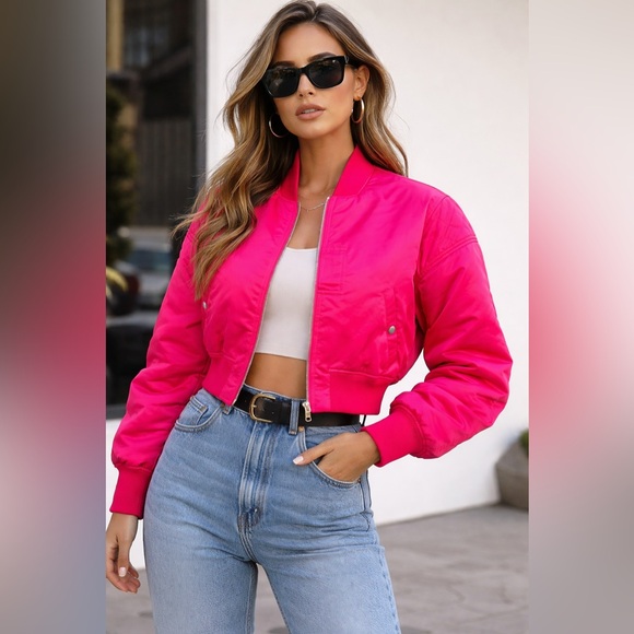 rag & bone Jackets & Blazers - Rag & Bone New York Cropped Hot Pink Bomber Jacket Women’s size Small